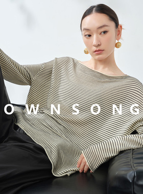 OWNSONG慵懒条纹 无缝立体条纹肌理针织衫秋休闲简约圆领T恤罩衫