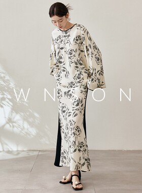 OWNSONG新中式古韵繁花套装真丝缎面宽松垂感廓形上衣半身裙女