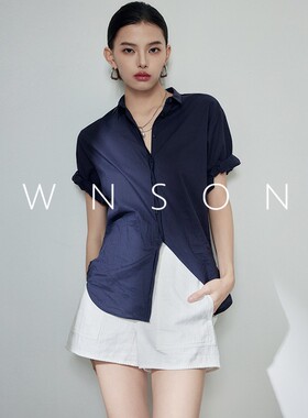 OWNSONG大大的自留 超薄气质休闲卷边棉衬衫简约短袖开衫衬衣女