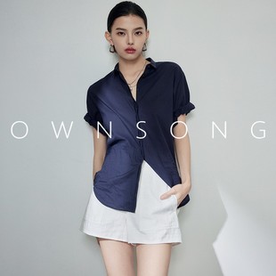 OWNSONG大大的自留 超薄气质休闲卷边棉衬衫简约短袖开衫衬衣女