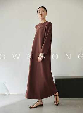 OWNSONG 纸片人one piece加厚舒适简约H型直筒长款醋酸连衣裙秋冬