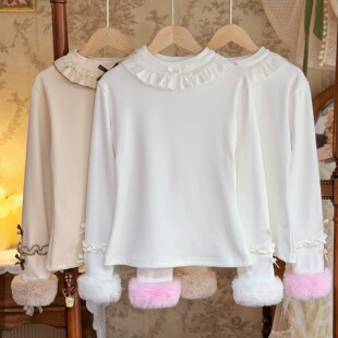 果冻少女原创花边立领加绒加厚Lolita毛衣内搭德绒秋冬保暖百搭
