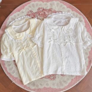 果冻少女原创日系软妹甜美可爱Lolita内搭泡泡袖纯棉短袖衬衫百搭