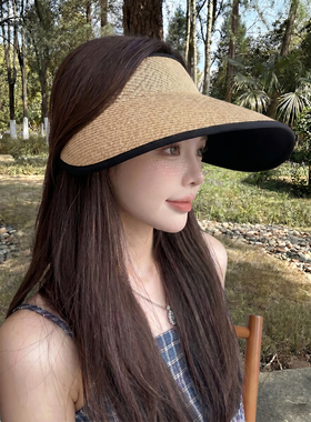 无痕一体黑胶防晒空顶帽子女夏季