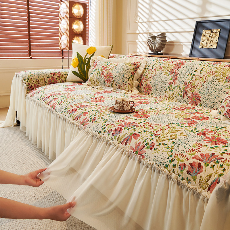 田园风沙发盖布仿麻高端裙边沙发坐垫套罩四季通用防猫抓沙发垫布,居家布艺,沙发套,淘宝优惠券,粉丝福利购,淘宝优惠卷