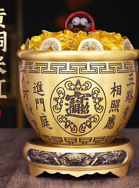 百福铜缸摆件存钱罐客厅办公桌面
