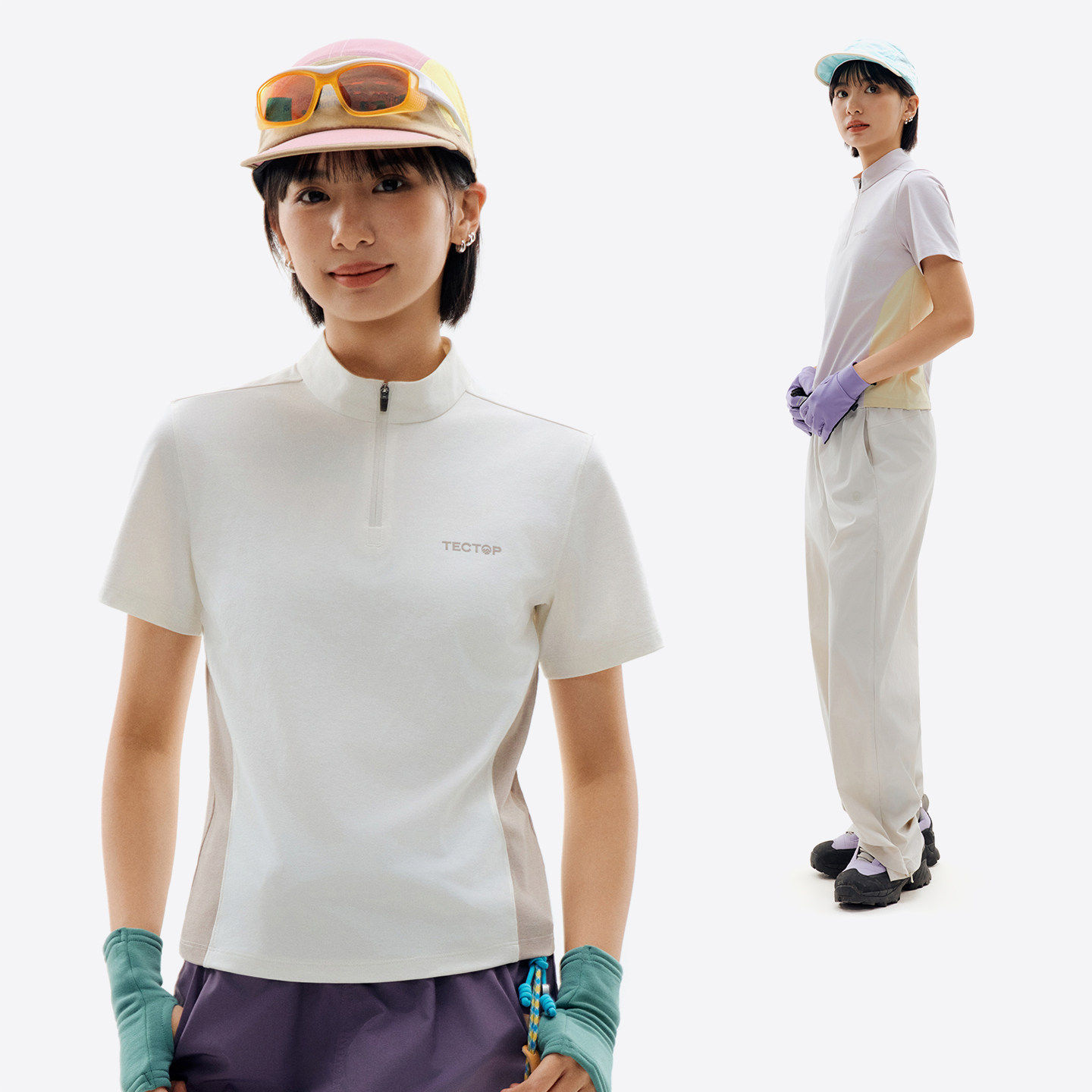 TECTOP/探拓户外速干T恤女短袖夏季立领透气抗菌运动健身跑步上衣