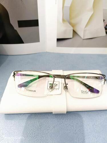 VeeGe纯钛商务眼镜V格精品镜架近视弹力镜腿宽男款时尚半框V92008