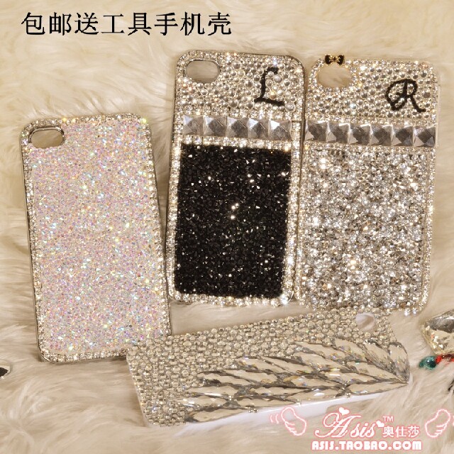 包邮IPHONE4/4S 5/5S碎钻爪链条钻方钻长水滴宝石电镀壳材料包
