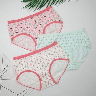 头 中腰简约可爱少女学生棉质面料透气小平角短裤 3条装 蝶安芬内裤