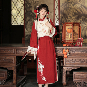 汉如初祥蛇献瑞原创改良汉服女国风红色旗袍汉元素秋冬新年套装