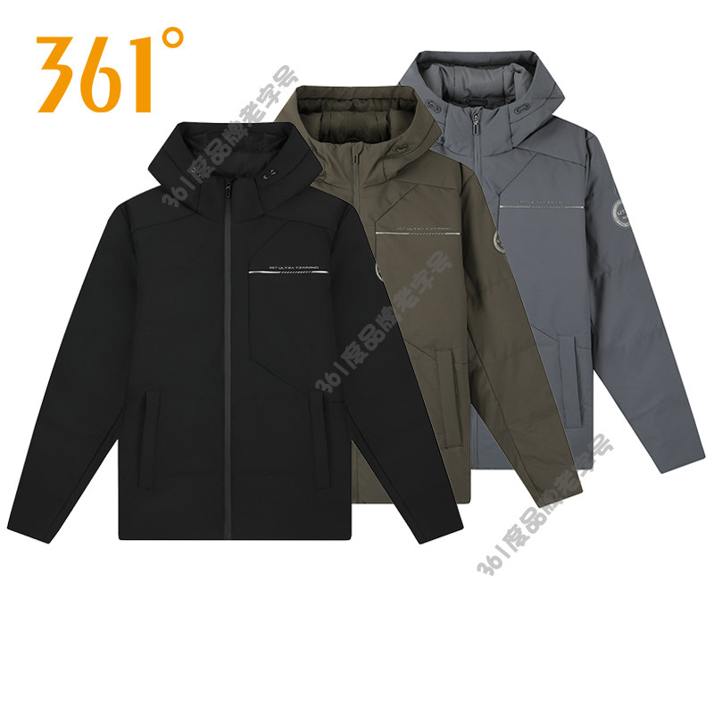 361度男装防风短款羽绒服新品2024冬款保暖男子运动连帽羽绒外套图片