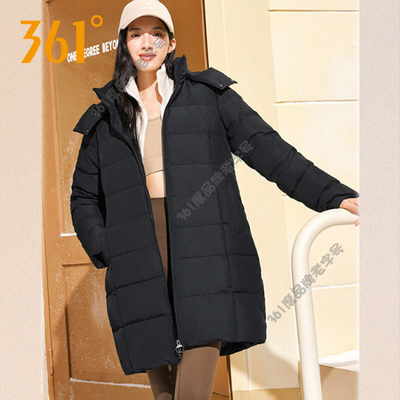 361度中长款羽绒服女装2025冬季宙斯盾沙特银保暖连帽羽绒外套女