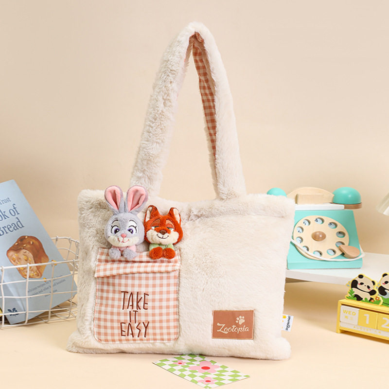 跨境热销正版疯狂动物城米奇米妮可爱毛绒大容量实用单肩包斜挎包