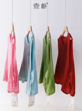 春夏新款复古简约宽松无袖苎麻背心内搭外穿马夹上衣 6SP606