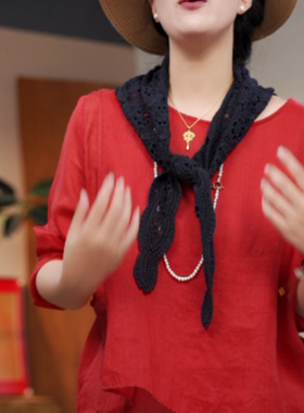 韩版披肩时尚显气质淑女镂空花蕾三角形外搭唯美百搭围巾 25822