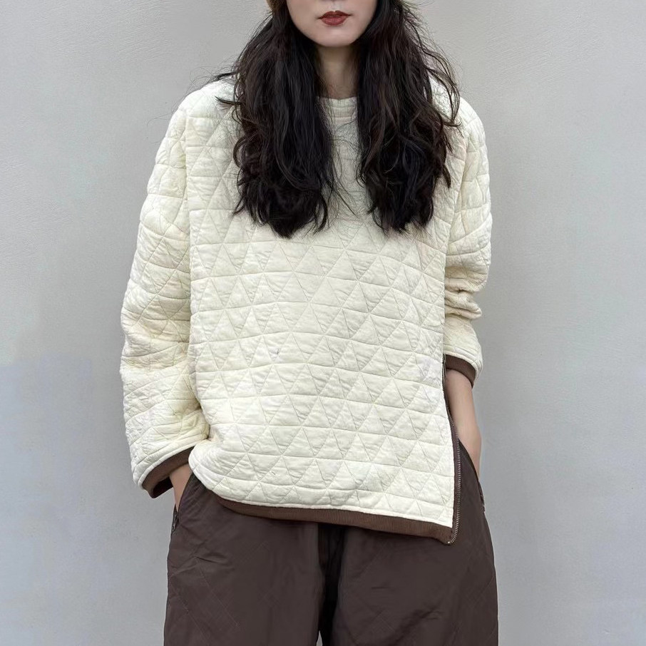 复古撞色刀切棉小棉衣 宽松圆领菱形格拉链文艺套头上衣 3SP91,女装/女士精品,卫衣/绒衫,淘宝优惠券,粉丝福利购,淘宝优惠卷