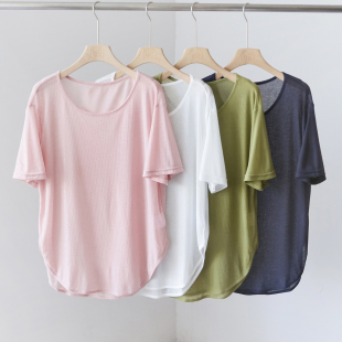 新款 上衣打底衫 圆领短袖 百搭宽松圆弧下摆纯色半袖 062TR T恤 夏季