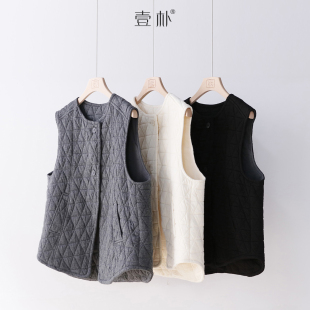 5SP592 背心马夹上衣 复古圆领刀切棉马甲外套 夹棉宽松无袖