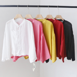 斜襟盘扣纯色苎麻小衫 上衣 夏季 复古国风衬衫 4SP170 薄款 新中式