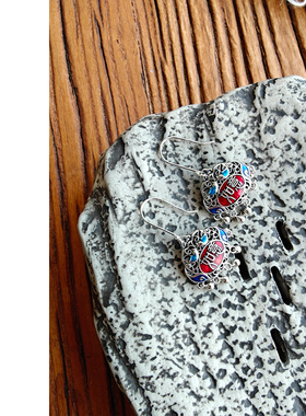 非金属陶瓷耳饰 112403 S925银滴胶工艺如意锁流苏耳环民族风耳坠