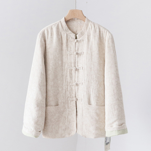 双口袋宽松立领加厚棉服外套 冬季 4SP308 提花盘扣夹棉棉衣 新中式