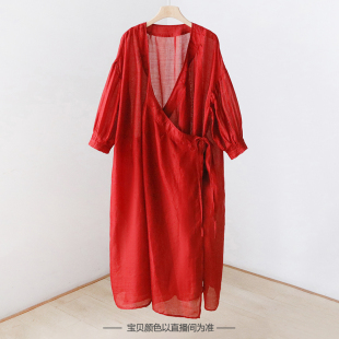 1022401 中式剪裁大袍子 交叉领围裹式裙摆设计连衣裙 HLL31003