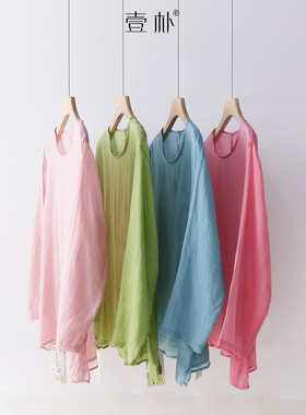 夏季圆领宽松显瘦苎麻小衫上衣百搭气质防晒打底纯色上衣 4SP198