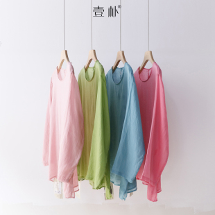 4SP198 上衣百搭气质防晒打底纯色上衣 夏季 圆领宽松显瘦苎麻小衫