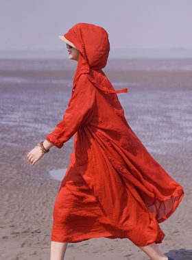 衬衫女苎麻连帽长袖薄款外搭文艺范防晒开衫新款上衣 HLL31006