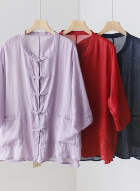 常熟新中式文艺立领禅意苎麻短开衫薄款防晒外披衬衣上衣 3SP119B