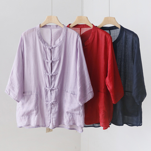 防晒外披衬衣上衣 薄款 3SP119B 文艺立领禅意苎麻短开衫 常熟新中式