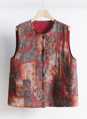 复古撞色彩格夹棉加厚马甲 百搭保暖无袖坎肩棉背心马夹 3SP16