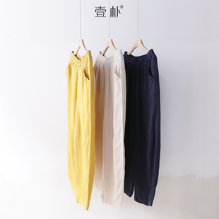 松紧腰天丝亚麻休闲裤 5SP563 宽松显瘦纯色长裤