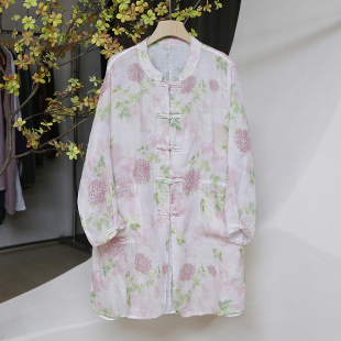 禅意防晒外披外套上衣 薄款 3SP119A 印花立领苎麻开衫 常熟新中式