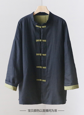 常熟新中式国风夹棉加厚保暖亚麻棉衣 中长款盘扣棉服外套3SP15-1