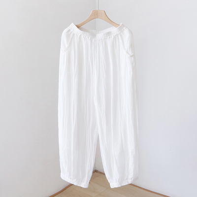 文艺范花边拼接口袋宽松加捻宽皱仙气轻薄萝卜裤哈伦裤 HLL31012