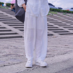092TK 长裤 文艺范纯色松紧腰复古休闲裤 宽松显瘦百搭亚麻阔腿裤