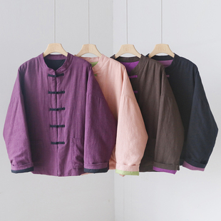 盘扣棉服外套 中长款 4SP299A 国风夹棉加厚保暖苎麻棉衣 新中式
