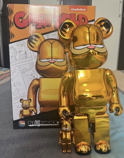 正品Bearbrick积木熊电镀加菲猫电影联名款400%100% 潮玩网红摆件