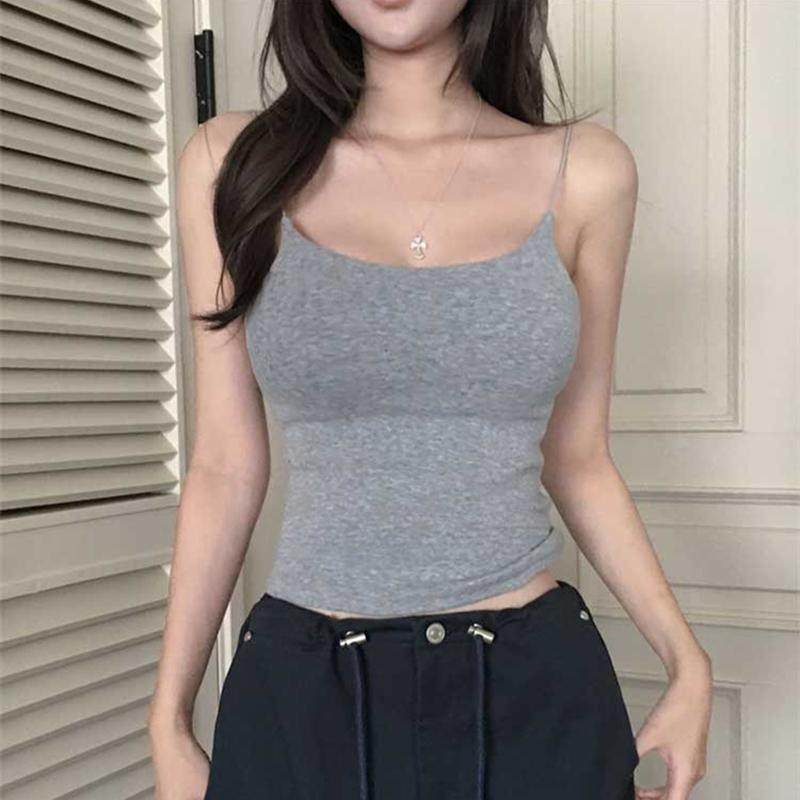 韩国东大门新款日常百搭显身材~性感女人味带胸垫吊带背心女上衣