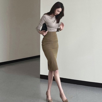 性感女人味皱褶高腰包臀半身裙女