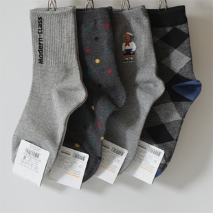 日韩进口不掉跟紧口灰色系中筒春秋季学院风字母运动袜百搭女袜子