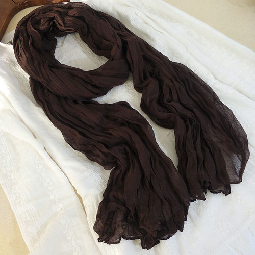 纯色围巾女秋冬薄文艺褶皱披肩