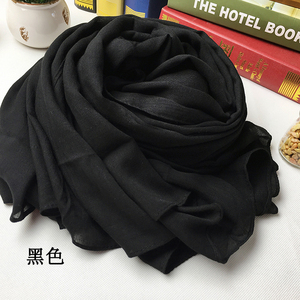黑色围巾女春秋冬棉麻文艺纯色韩版百搭超大长款空调披肩丝巾围脖