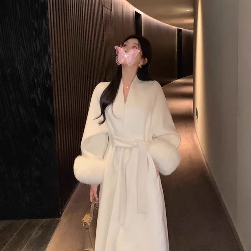 小香风狐狸毛羊毛大衣女长款