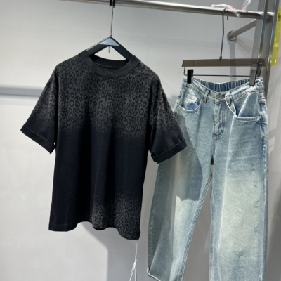 夏季全棉做旧印花豹纹亲肤T恤