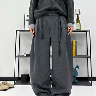 百搭长裤 冬季 抽绳休闲裤 针织加绒极简松弛风宽松直筒卫裤 垂感 男士