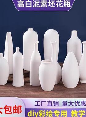 景德陶艺素胚花瓶白胚釉下彩彩绘非石膏儿童diy手工画画陶艺素坯