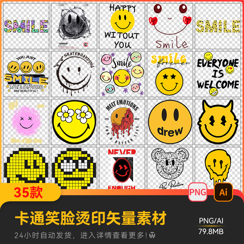 新款烫画图案卡通涂鸦笑脸 T恤短袖卫衣帽子数码印花 免扣PNG素材属于什么档次？
